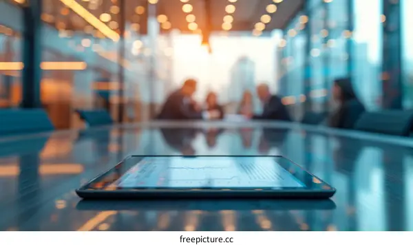 Business people having a meeting in a conference room with a tablet on the table
