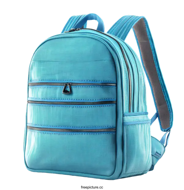 [Transparent Background PNG]Light Teal Backpack with Multiple Compartments