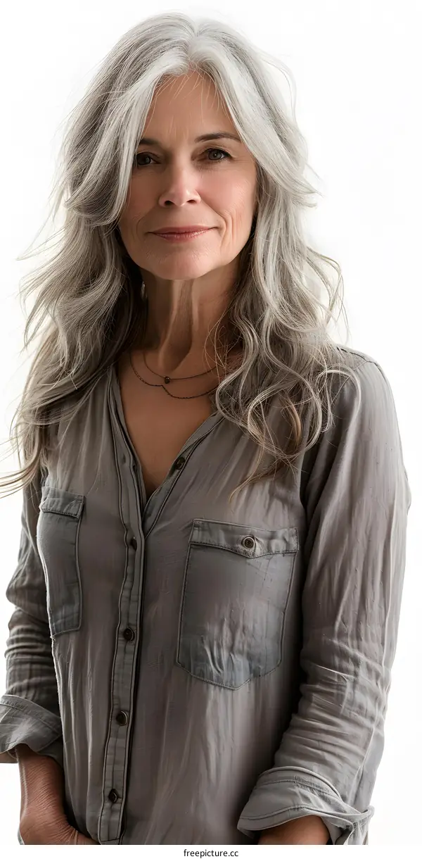 Portrait of a beautiful mature woman with gray hair
