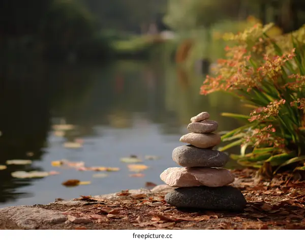 Zen Stones by the Calm Pond