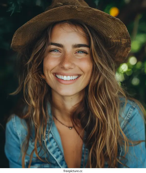 Smiling Woman Outdoors in a Hat