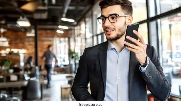Businessman Talking on Phone in Office