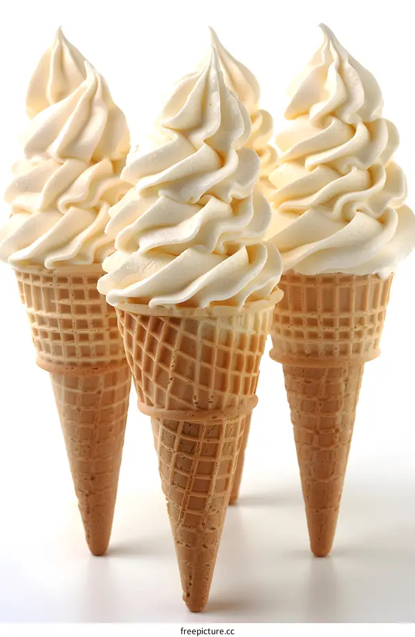 Three Vanilla Ice Cream Cones