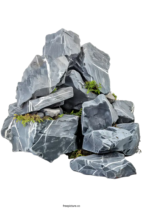 [Transparent Background PNG]Pile of Gray Rocks with White Veins