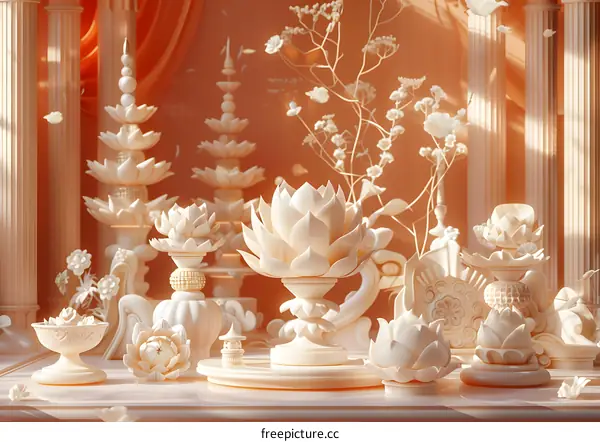 Bas Relief of Lotus and Buddha Sculpture