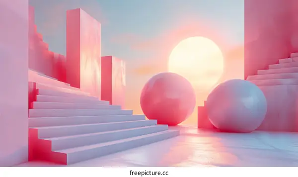 Abstract Geometric Shapes with Sunset Background