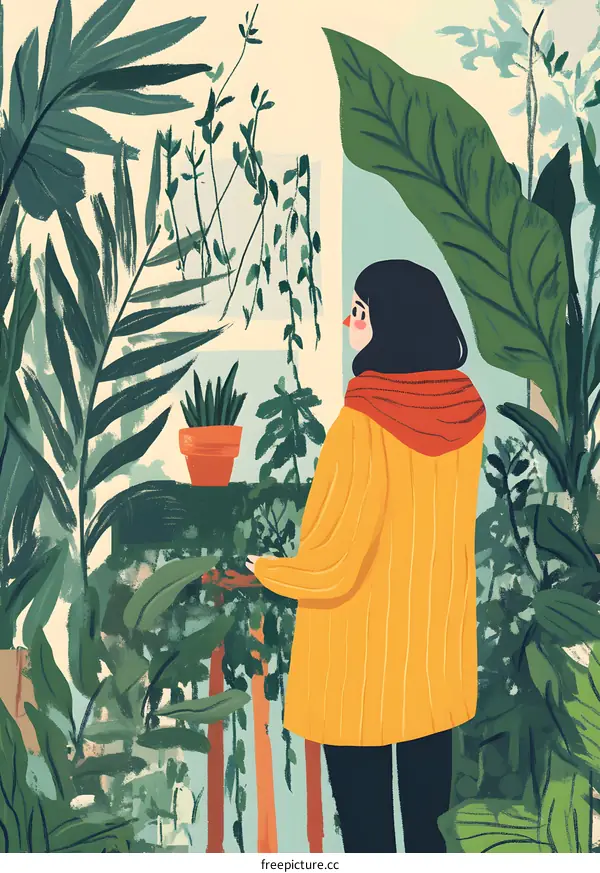 Woman in Yellow Sweater Standing in a Green House