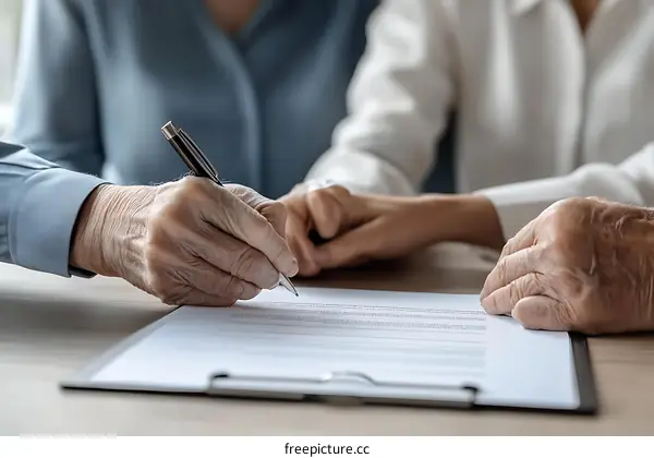Elderly Couple Signing Important Documents
