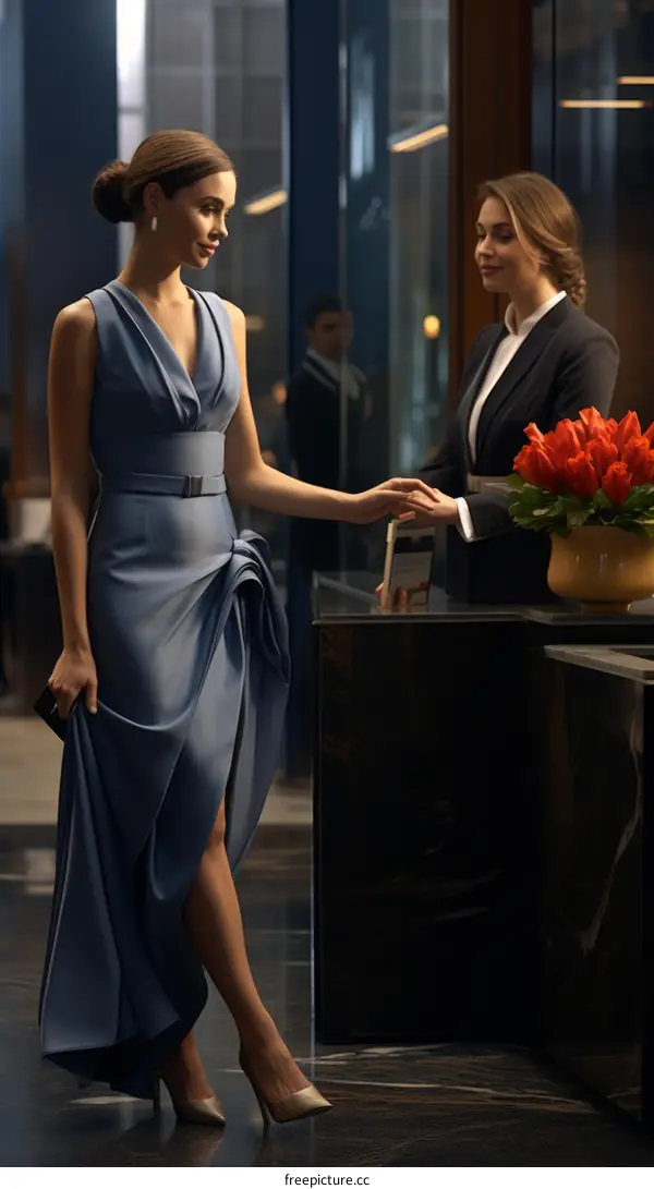 Luxury Hotel Check-in: Elegant Woman Arriving