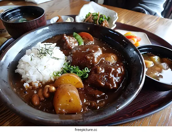 Japanese Beef Stew with Rice and Miso Soup