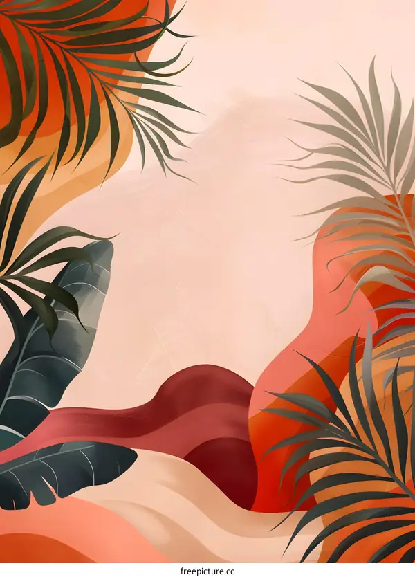 Abstract Tropical Leaves With Pink And Orange Background