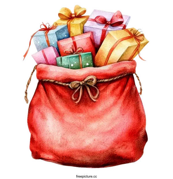 [Transparent Background PNG]Christmas Gift Bag Filled with Presents