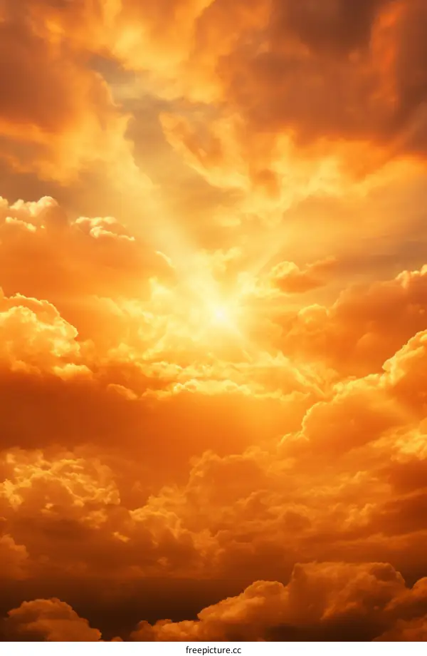 Vibrant Orange Sunset Sky with Clouds