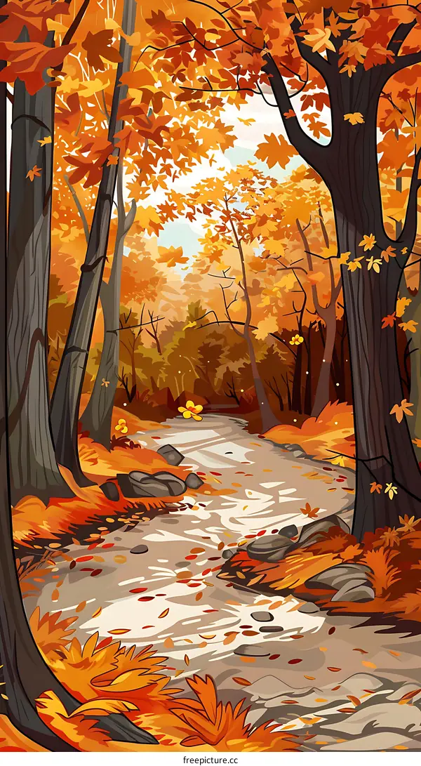 Autumn Forest Stream Digital Illustration