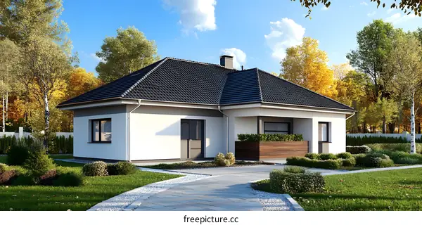 Modern House Design with White Walls and Black Roof