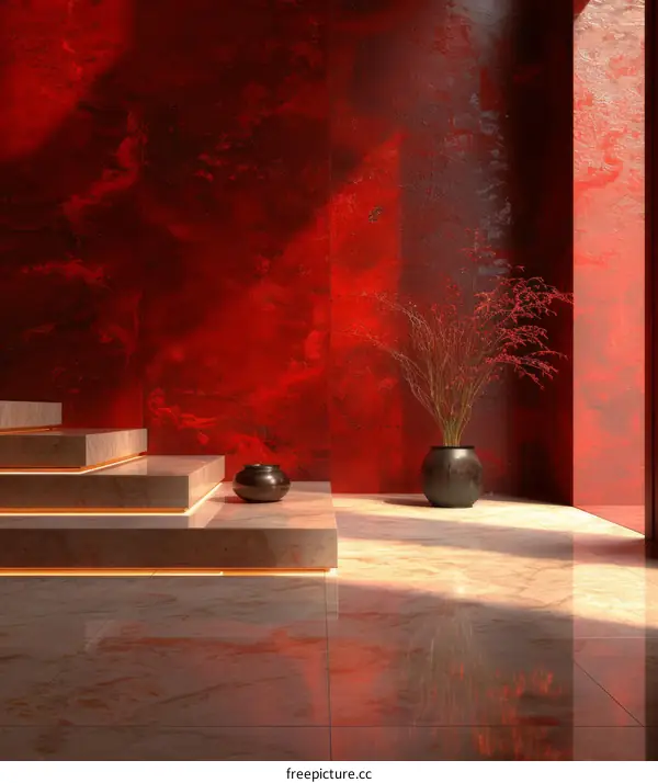 Modern Interior Design with Red Accent Wall