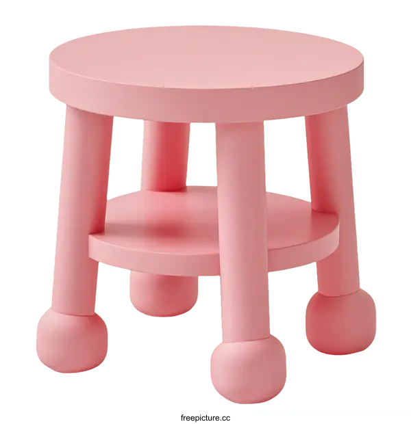 [Transparent Background PNG]Pink Round Kids Stool with Two Shelves