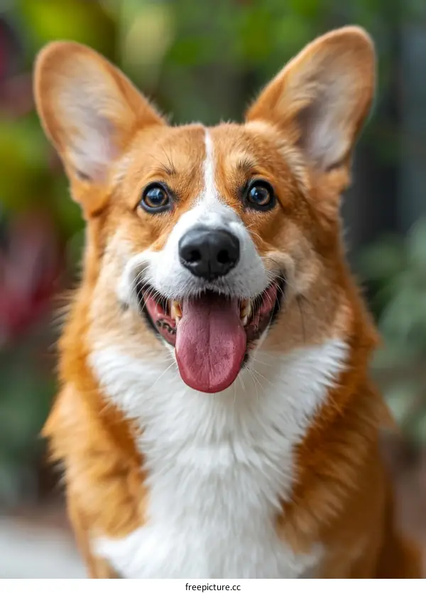 A happy corgi dog with a big smile on its face