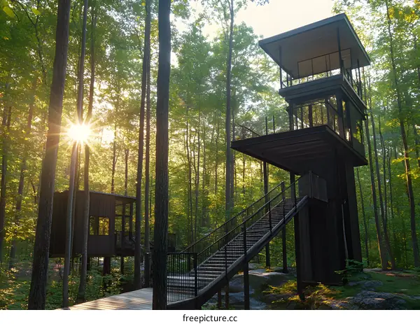 Modern Treehouse Architecture in a Lush Forest Setting