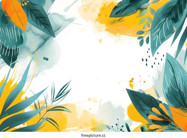 Abstract Watercolor Background with Green and Yellow Leaves