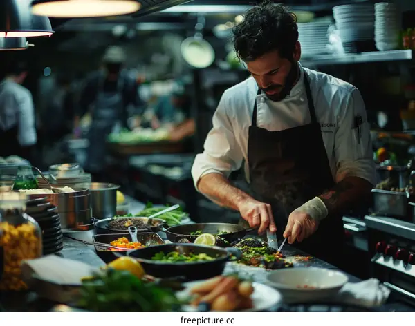 Focused male chef in a commercial kitchen