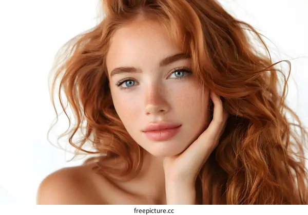 portrait of a beautiful young woman with freckles and red hair