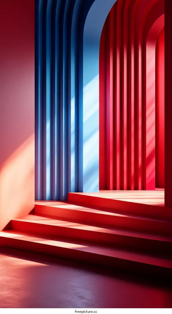 Abstract Red and Blue Archway Stairway Illustration
