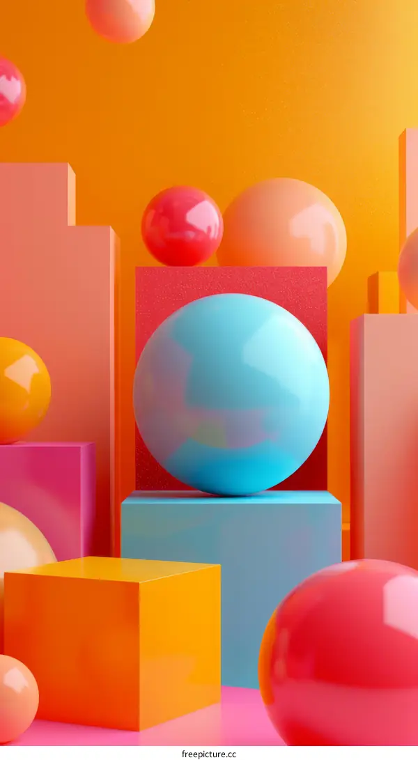 3D rendering of colorful geometric shapes