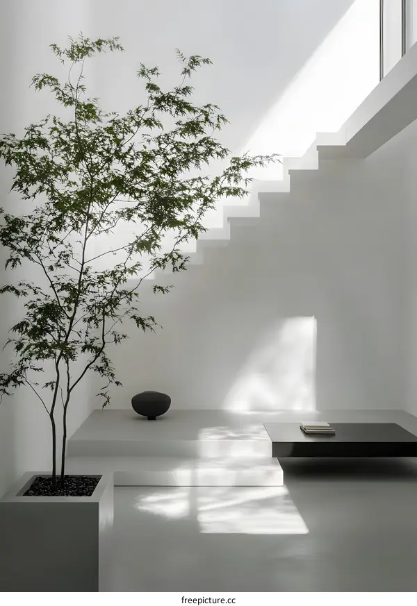Minimalist Interior Design with Tree and Sunlight
