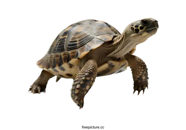 [Transparent Background PNG]Close-up view of a tortoise with patterned shell and detailed limbs
