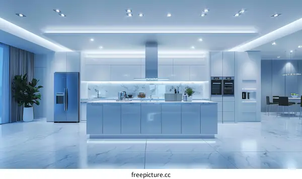 Modern White and Blue Kitchen Interior Design