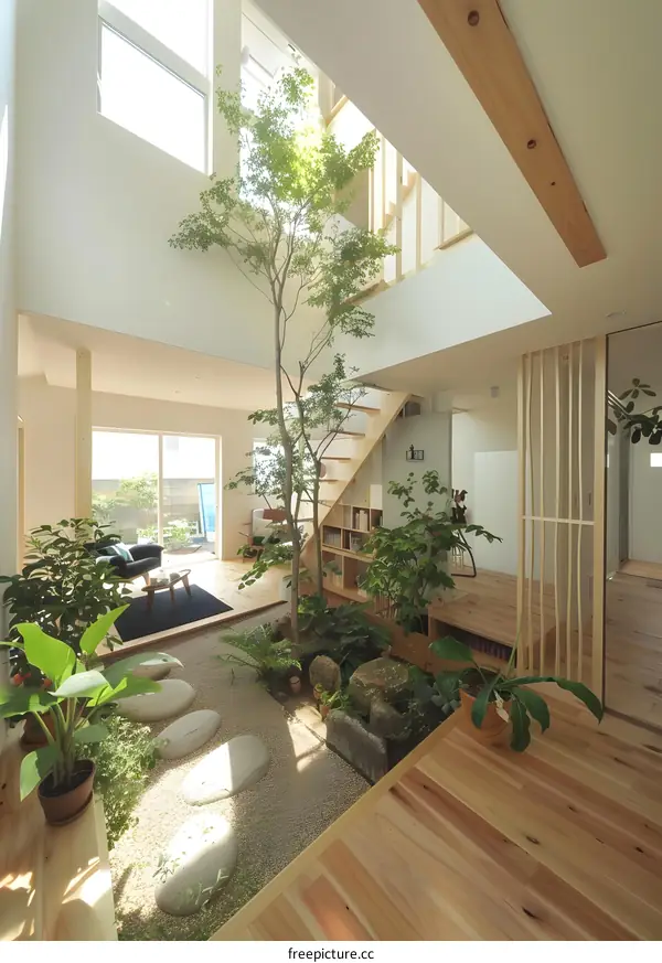 Modern Minimalist Japanese Style Home Interior Design with Indoor Garden