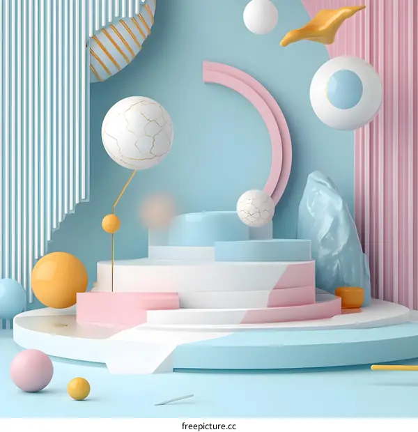 Abstract Geometric Shapes with Pastel Colors and Podium