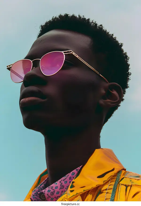 Man in Sunglasses Looking Up at the Sky