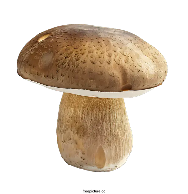 [Transparent Background PNG]Single Brown Mushroom Isolated on White Background