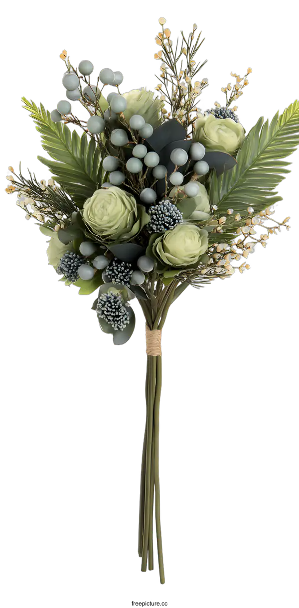 [Transparent Background PNG]Green Bouquet of Flowers and Berries
