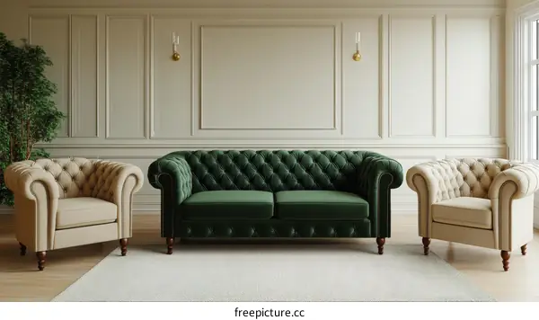 Classic Chesterfield Sofa and Armchair Set in a Elegant Room