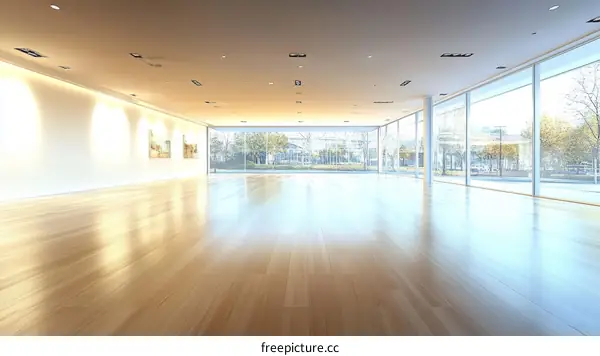 Empty Modern Art Gallery with Large Windows