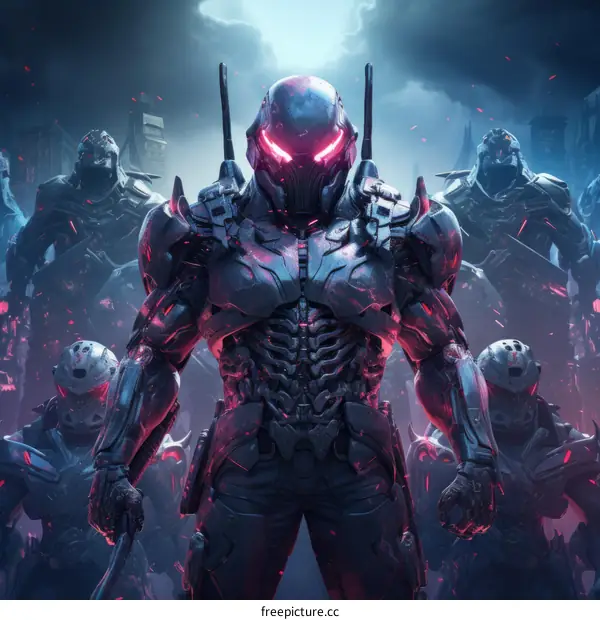 Futuristic Soldiers Standing in a Ruined City