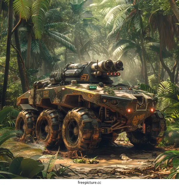 Armored Military Vehicle in Tropical Jungle