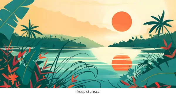 Tropical Sunset Over Water