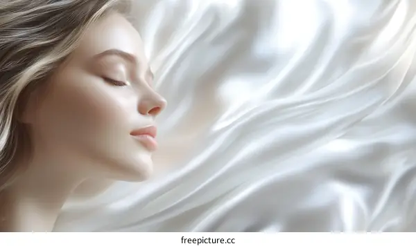 Beautiful Woman with Perfect Skin on Silky Fabric