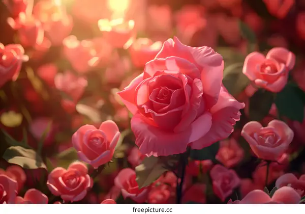 Pink roses in full bloom