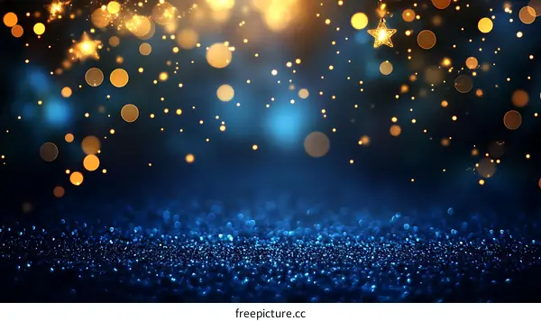 Abstract Sparkling Blue Background with Golden Lights
