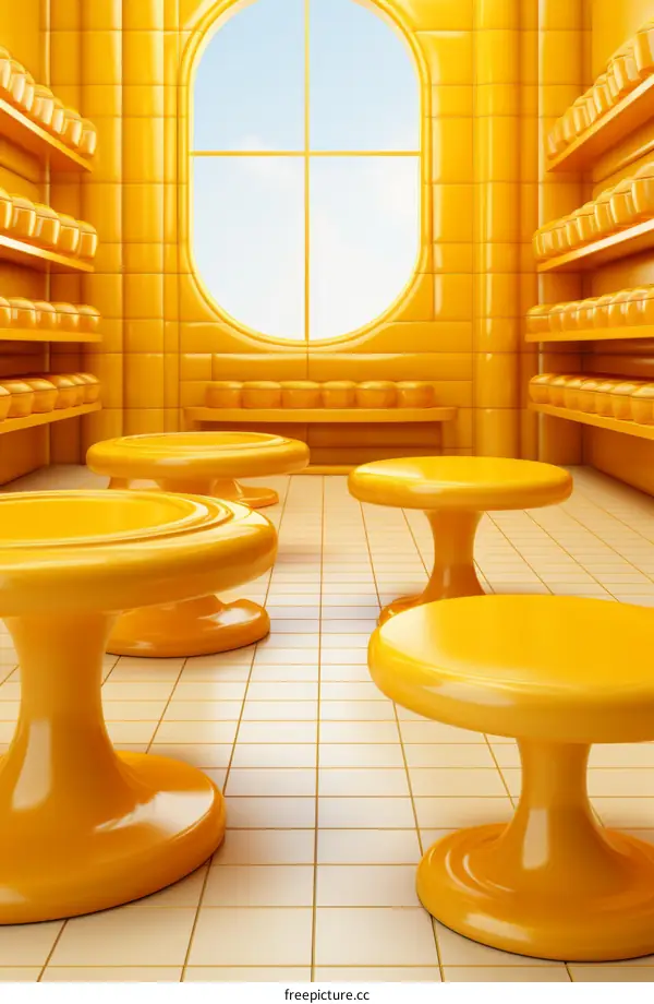 Surreal Yellow Cheese Shop Interior Design