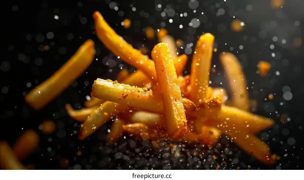 Delicious fast food French fries with salt close up