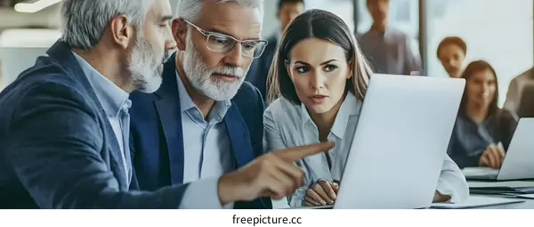 Business Professionals Collaborate on Project Using Laptop