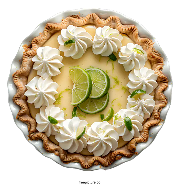 [Transparent Background PNG]Key Lime Pie with Whipped Cream and Lime Slices