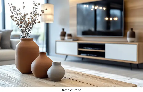 Modern Living Room Decor with Terracotta Vases