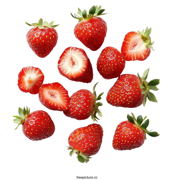 [Transparent Background PNG]Fresh Strawberries in Assorted Arrangement